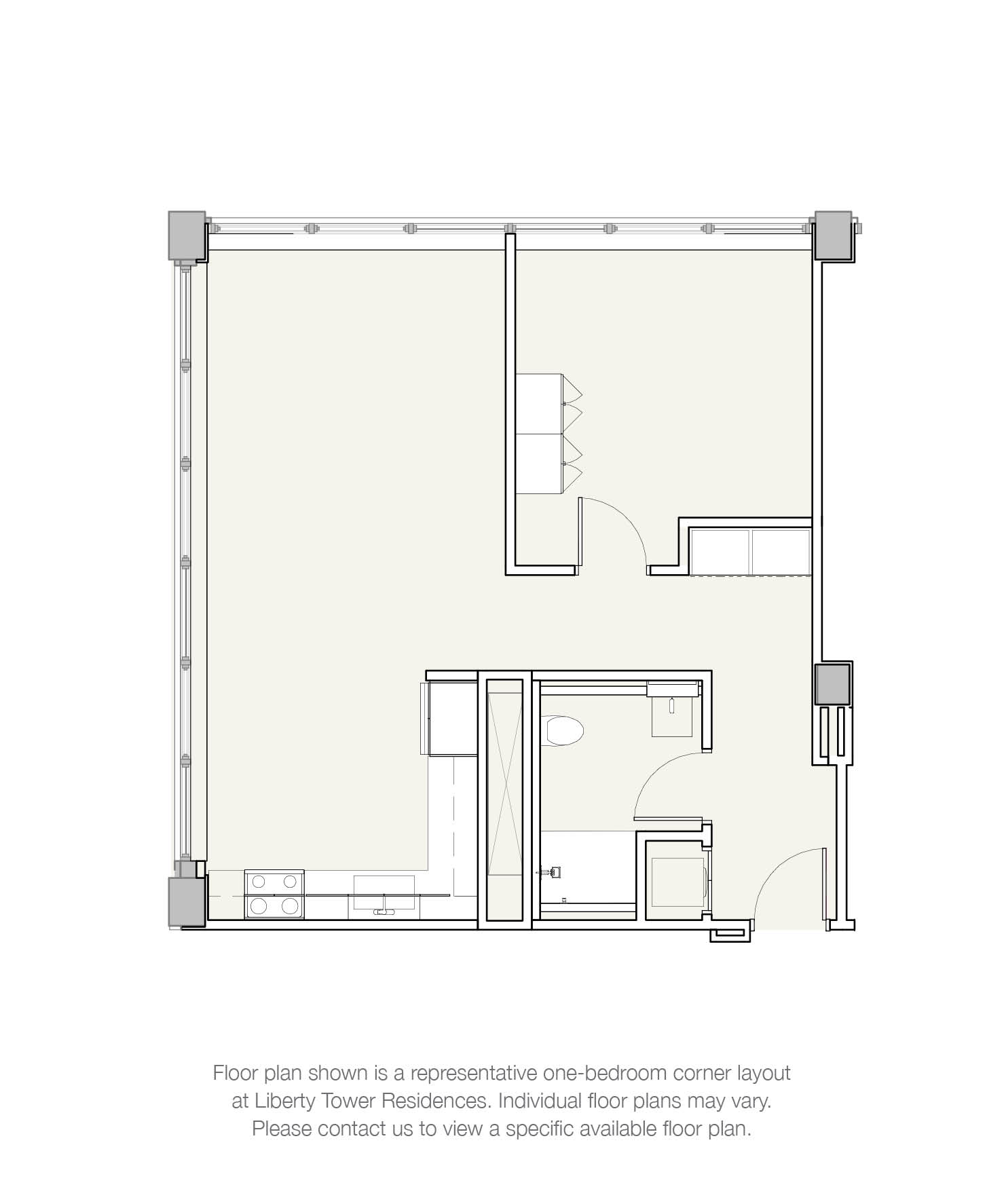 Floor plan for 1 bed, 1 bath, 711 sqft